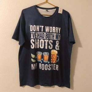 Men’s NWT Funny T-shirt Size L Blue don’t worry Both shots and Booster